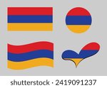 Flag of Armenia. Armenia flag in heart shape. Armenia flag in circle shape. Country flag variations	
