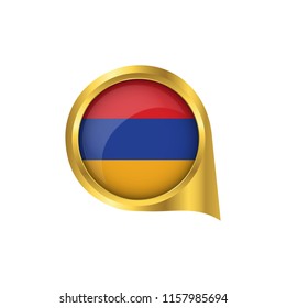 Flag of Armenia, location map pin, pointer flag Armenia, button gold, Icon country . Vector Illustration EPS10.