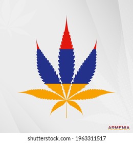 Bandera de Armenia en forma de hoja de marihuana. El concepto de legalización del cannabis en Armenia. Ilustración médica de cannabis.