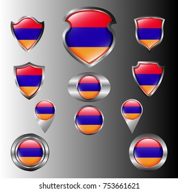Flag Of Armenia In Metal Shield And Button Collection
