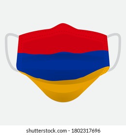 Flag of Armenia on medical face mask Front side vector isolated on white background. EPS.file. Medical face mask concept protect people in country from virus.