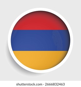 Bandera de Armenia, icono redondo con sombra, símbolo nacional