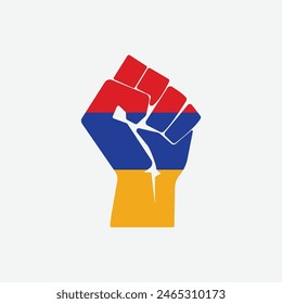 Flag of Armenia in the shape of raised hand sign isolated on background. Fist symbol modern, simple, vector, icon for website design, mobile app, ui. Vector Illustration