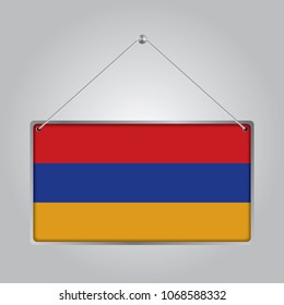 Flag of Armenia. The symbol of the state in the pennant hanging on the rope, rectangle hanging. Vector Illustration EPS10.