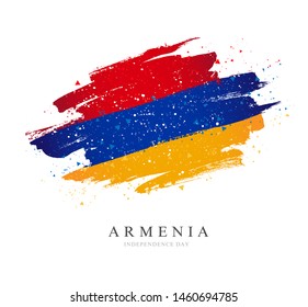 Flag of Armenia. Vector illustration on white background. Brush strokes drawn by hand. Independence Day.