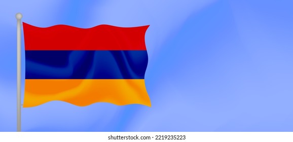 Flag of Armenia waving against the blue sky. Horizontal banner design with Armenia flag with copy space. Vector illustration