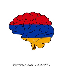 Flag of Armenian. Vector illustration of a combination of a human brain with a country flag on a white background.