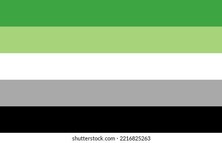 Flag Aromantic folks. Do not feel romantic attraction to others, do not desire to be in romantic relationships. Can feel sexual attraction and can be of any sexual orientation or gender identity. 