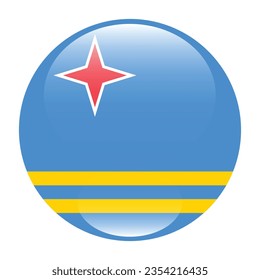 Flagge von Aruba. Button-Flag-Symbol. Standardfarbe. Circle Icon Flag. 3D-Abbildung. Computergrafik. Digitale Illustration. Vektorgrafik.