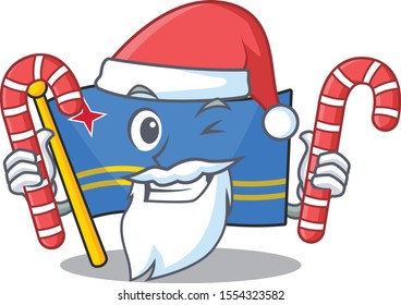 flag aruba character santa bring candy cartoon style mascot