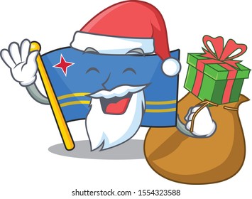 flag aruba character santa bring gift cartoon style mascot