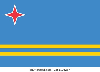 Flag of Aruba. Flag icon. Standard color. Standard size. A rectangular flag. Computer illustration. Digital illustration. Vector illustration.