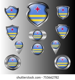 Flag Of Aruba In Metal Shield And Button Collection
