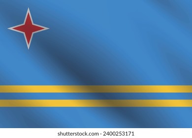 Flag of Aruba. The official ratio. The wavy flag. Standard size. Standard color. Flag icon. Digital illustration. Computer illustration. Vector illustration.