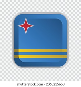 Flag of Aruba on square button on transparent background element for websites. Vector illustration