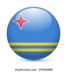 Flag of Aruba as round glossy icon. Button with Aruban flag