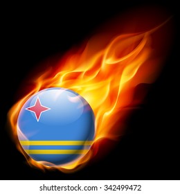 Flag of Aruba as round glossy icon burning in flame