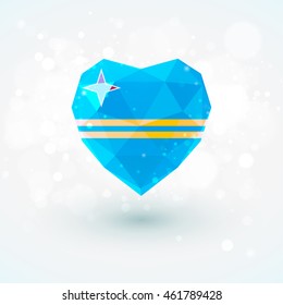 Flag of Aruba in shape of diamond glass heart in triangulation style for info graphics, greeting card, celebration of Independence Day, printed materials 