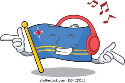 flag aruba smiling in with cartoon listening music