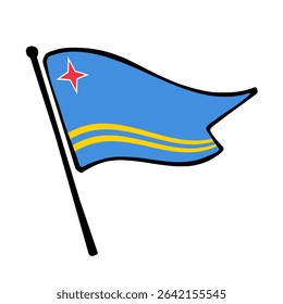 Flag of Aruba. Aruba flag vector illustration icon design in the hand-drawn style. Fluttering flagpole flag.