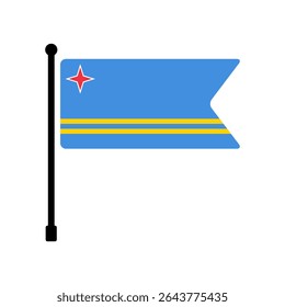 Flag of Aruba. Aruba flag vector illustration icon design. Flagpole flag icon.
