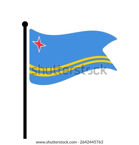 Flag of Aruba. Aruba flag vector illustration icon design. Fluttering flagpole flag.
