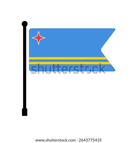 Flag of Aruba. Aruba flag vector illustration icon design. Flagpole flag icon.
