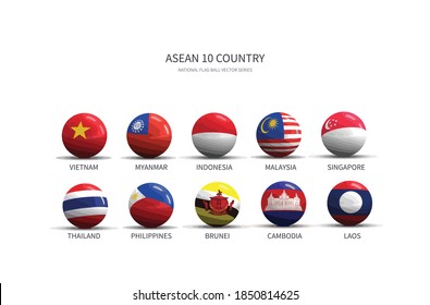 Flag Of The Asean Countries. Flag Ball Vector.