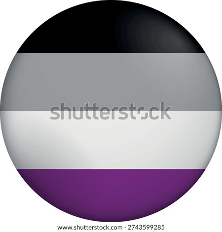 Flag of the Asexual. LGBTQ. Glossy circular flag. Button appearance. 3D Icon Design with depth. Professional, tactile look. Perfect for representing national identity in digital interfaces and perfect for websites