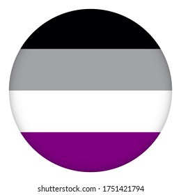 Flag Asexual round icon, round badge or button. Template design, vector illustration. Love wins. Asexual logo symbol sticker in rainbow colors. Pride collection, accessory kit.