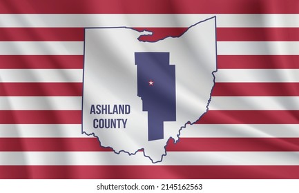 Flag of Ashland County, Ohio, USA. Realistic waving flag of Ashland County vector background.