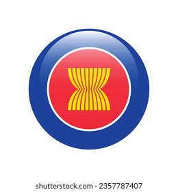 Flag of the Association of Southeast Asian Nations. Button flag icon. Standard color. Circle icon flag. 3d illustration. Computer illustration. Digital illustration. Vector illustration.