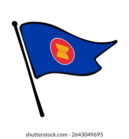 Bandeira da Associação das Nações do Sudeste Asiático. Design de ícone de ilustração de vetor de bandeira da ASEAN no estilo desenhado à mão. Bandeira de mastro flutuante.