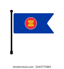 Flag of Association of Southeast Asian Nations. ASEAN flag vector illustration icon design. Flagpole flag icon.