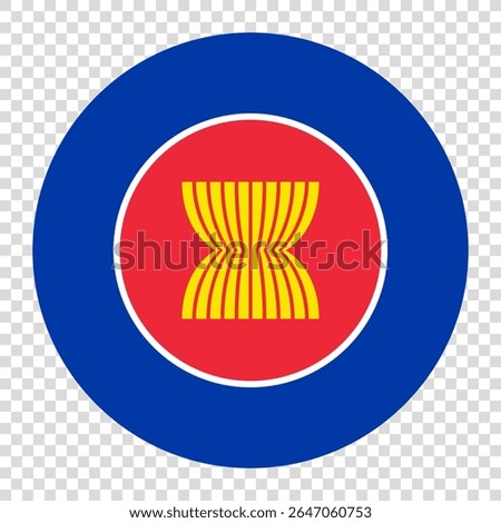 Flag of Association of Southeast Asian Nations. ASEAN circle flag logo icon computer vector illustration design. Transparent checkerboard background.