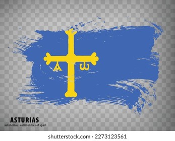 Flag of Asturias brush strokes. Flag Autonomous Community Asturias with title  on transparent background for your web site design, logo, app, UI. Kingdom of Spain. Stock vector.  EPS10.