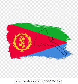 Flag ate of Eritrea from brush strokes and Blank map of Eritrea. High quality map of Eritrea and national flag on transparent background for your web site design, logo. EPS10.