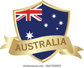 Flag of australia as around the metal gold shield with australia flag