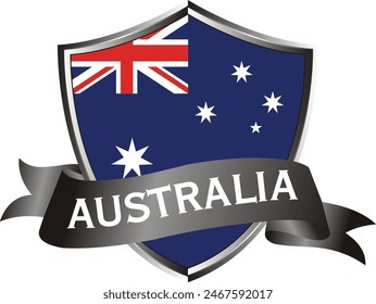 Flag of australia as around the metal silver shield with australia flag