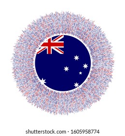 Flag of Australia with colorful rays. Radiant country sign. Shiny sunburst with Australia flag. Awesome vector illustration.