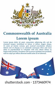 Flag of Australia, Commonwealth of Australia. Template for award design, an official document with the flag of Australia and other uses. Bright, colorful vector illustration.