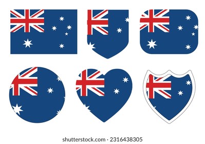 Flag of Australia in design shape set. The Australian flag in design shape set