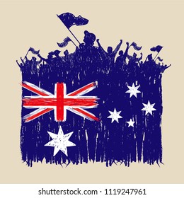  Flag of Australia,  fans of silhouette, hand point, vector
