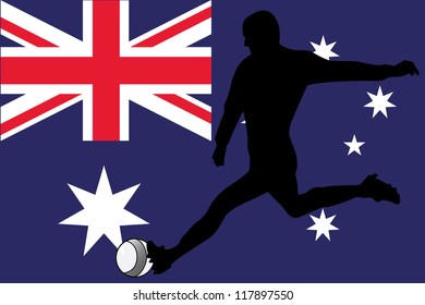 The flag of Australia with a football player