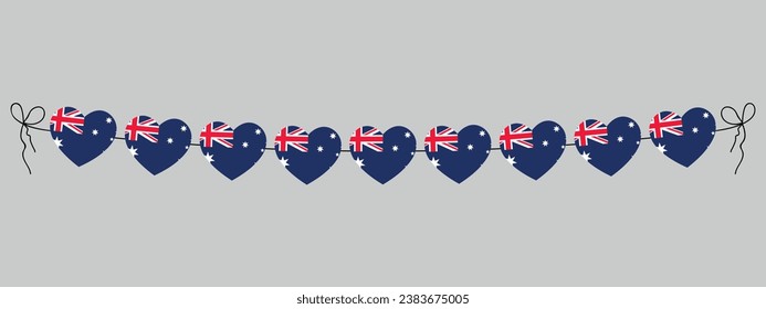 flag of Australia heart garland, string of hearts for outdoor party, decoration, vector illustration