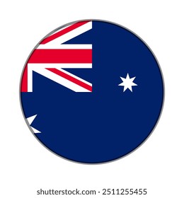 The flag of Australia. Flag icon. Standard color. Round flag. Computer illustration. Digital illustration. Vector illustration.