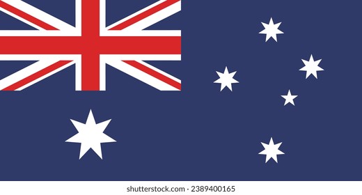 Die Flagge Australiens. Das offizielle Verhältnis. Flaggensymbol. Standardfarbe. Standardgröße. Eine rechteckige Flagge. Computergrafik. Digitale Illustration. Vektorgrafik.