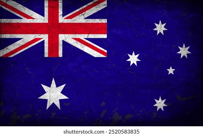 Bandera de Australia. Bandera vieja y gastada de cerca. Ilustración vectorial.