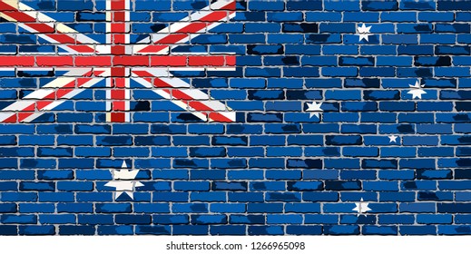 Flag of Australia on a brick wall - Illustration