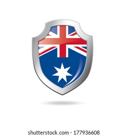 Flag of Australia on a metal shield 